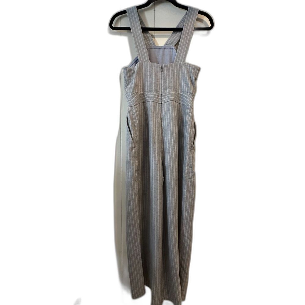 Club Monaco Cropped Wide Leg Stripped Blue/Gray  Jumpsuit Size 0 Linen Blend